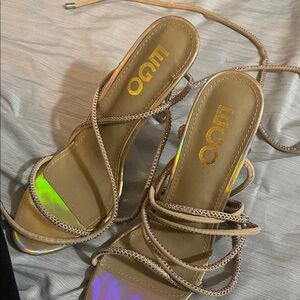 EGO Gold and Tan Strappy Heels